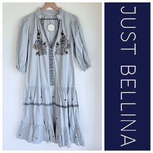 NEW Just Bellina by La Fuori Dropped Waist Embroidered Dress in Blue Size Small